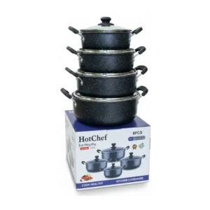 JUEGO DE OLLAS 4PCS COLOR NEGRO PUNTOS BLANCOS