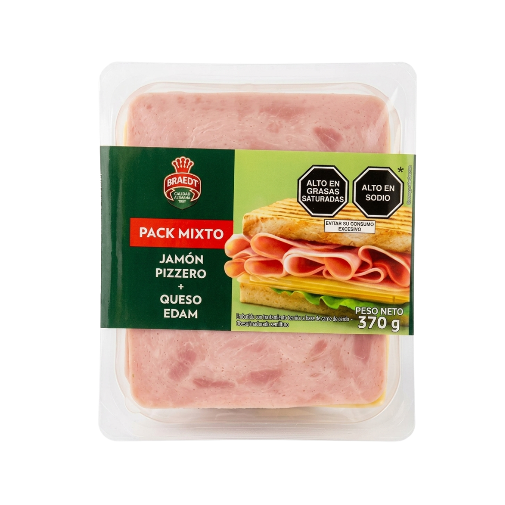 PACK MIXTO DE JAMON PIZZERO Y QUESO EDAM BRAEDT 370GR