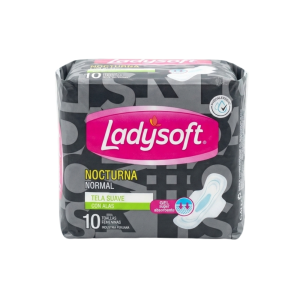 TOALLA HIGIENICA LADYSOFT NOCTURNA TELA SUAVE DE 10 UNIDADES