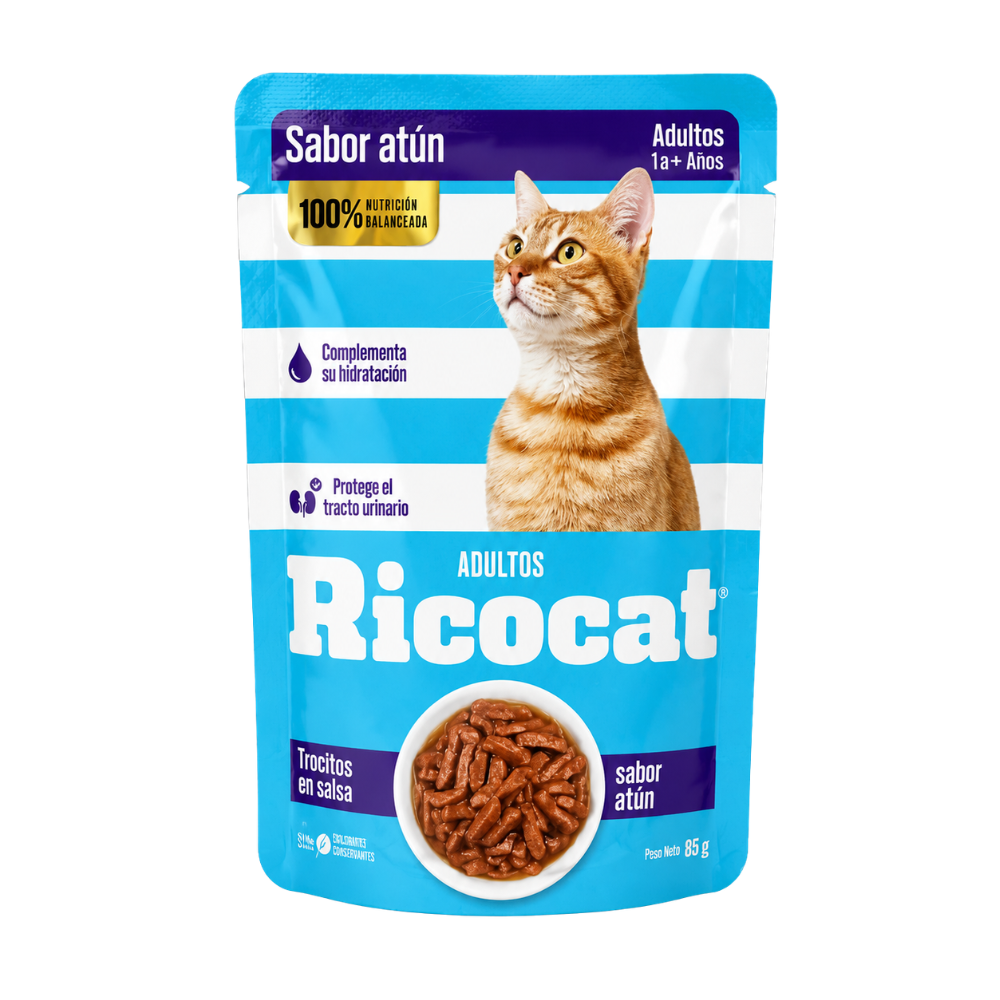 FILETITOS EN SALSA SABOR ATUN PARA ADULTOS RICOCAT 85GR