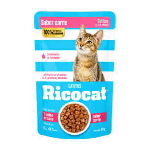 TROCITOS EN SALSA SABOR CARNE PARA GATITOS RICOCAT 85GR